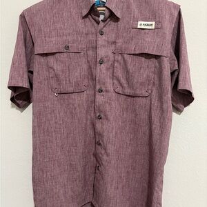 #060 Magellan Maroon Fishing Shirt, Men's SMALL Relaxed Fit, Vented Short Sleeve